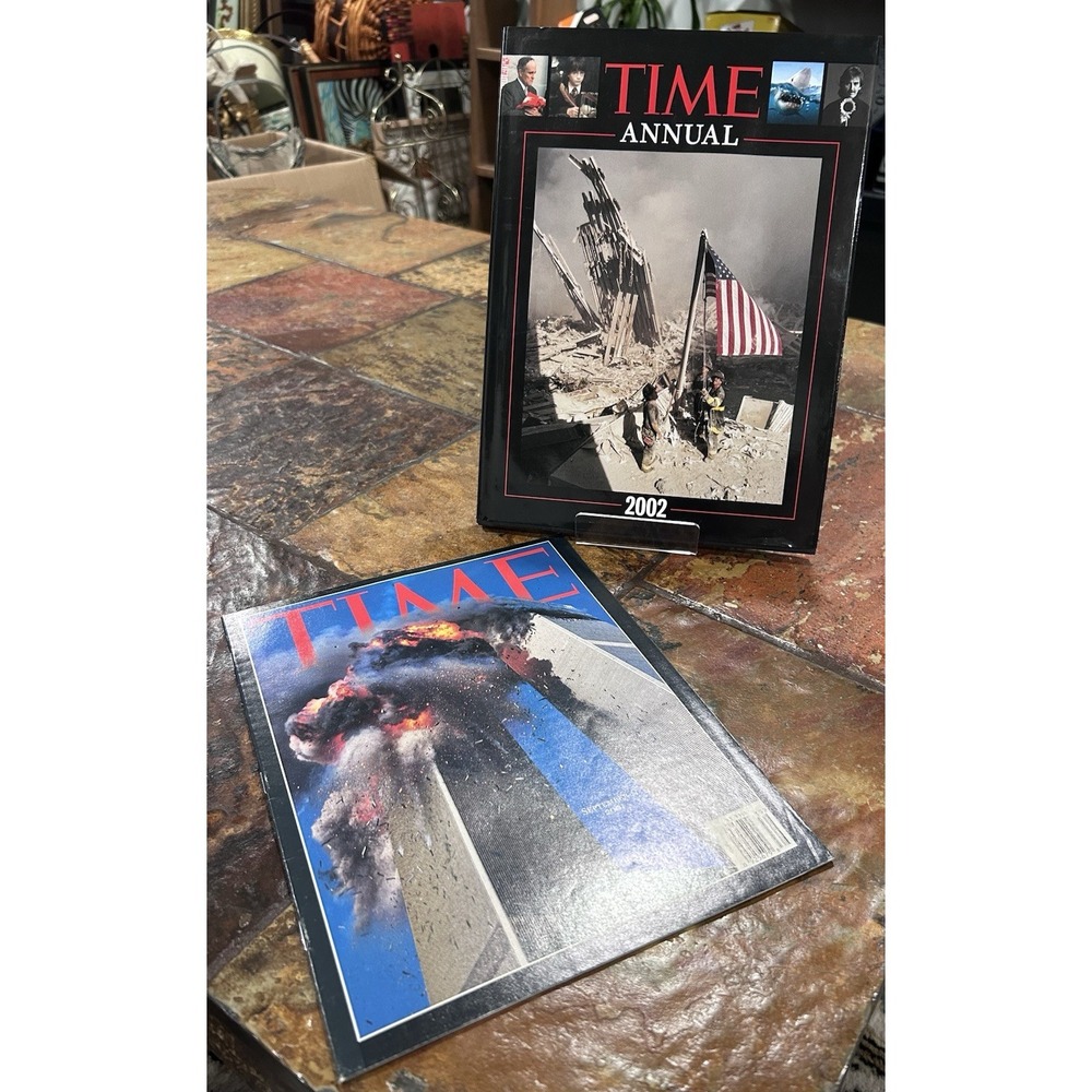 Vintage Time Magazine 9/11 Lot Of 2 -Time Annual 2002 Hardcover + Time Magazine